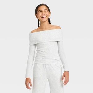 Girls' Off the Shoulder Long Sleeve Knit Top - art class™ Heather Gray M 8